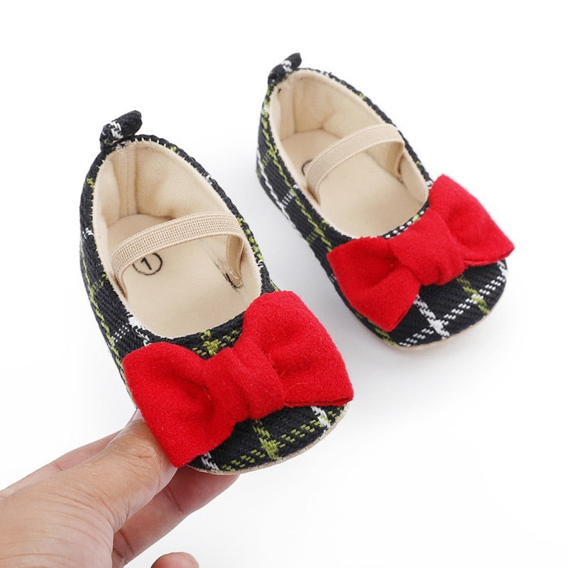Spring Princess Baby Girls Shoes Newborn Toddler Butterfly-knot Causal Shoes Plaid Footwear Soft Sole Prewalker 0-18M