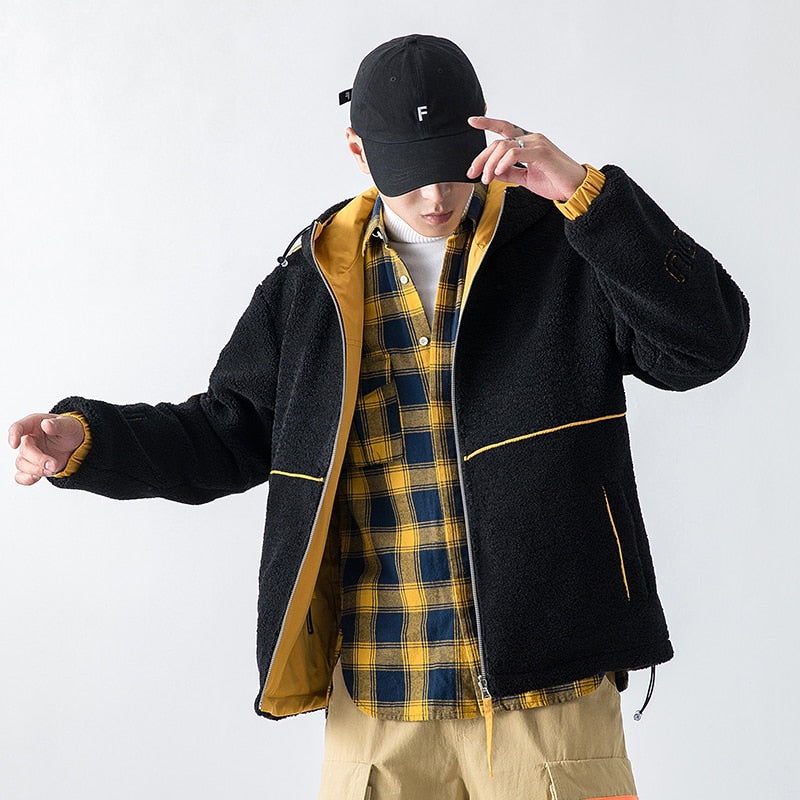 Men's Jacket Double-Sided Wear Lalambswool 2020 Winter Brand New Jacket Casual Warm Thick Parkas Coat Man Hooded Men's Clothing