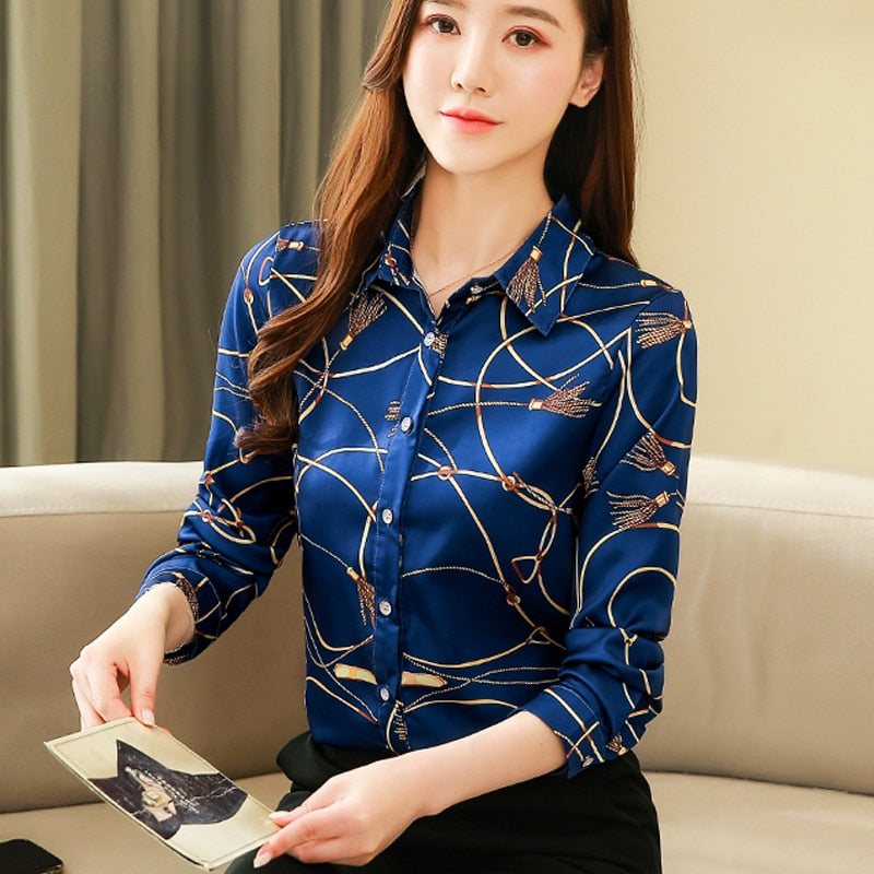 New Silk Shirt Women&#39;s Korean 2022 Spring Long Sleeve Shirts for Women Casual Print Women Blouse and Tops Blusas Mujer 8185 50