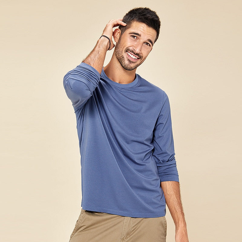 KUEGOU 2022 Spring Tshirt  Elastic Modal Men&#39;s T-shirt Long sleeve Fashion Tshirt Solid Color High Quality Top Plus Size 5951