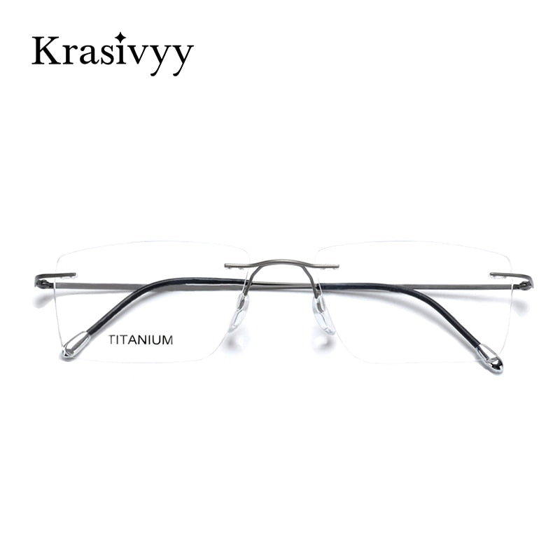 Krasivyy Titanium Glasses Frame Men 2022 New European Design Square Rimless Prescription Eyeglasses Eyewear Frame for Women