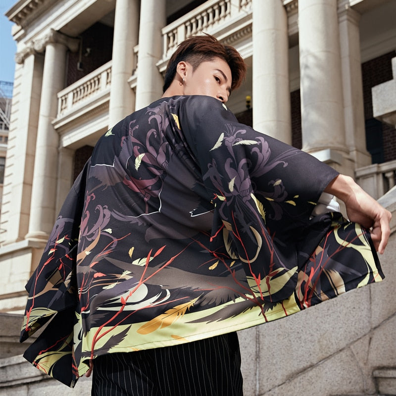 Kimono Men Cardigan Japanese Obi Male Yukata Men'S Haori Japanese Samurai Kimono Shirt Men Traditional Japanese Clothes FF2707