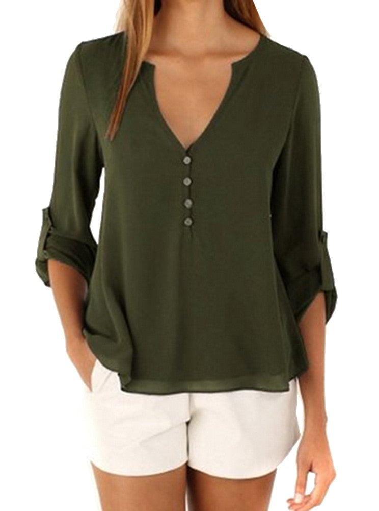 2022 Women Shirts Summer Autumn Casual V-neck Chiffon Blouse Women Tops And Blouses Long Sleeve Black White Ladies Blouse Shirt