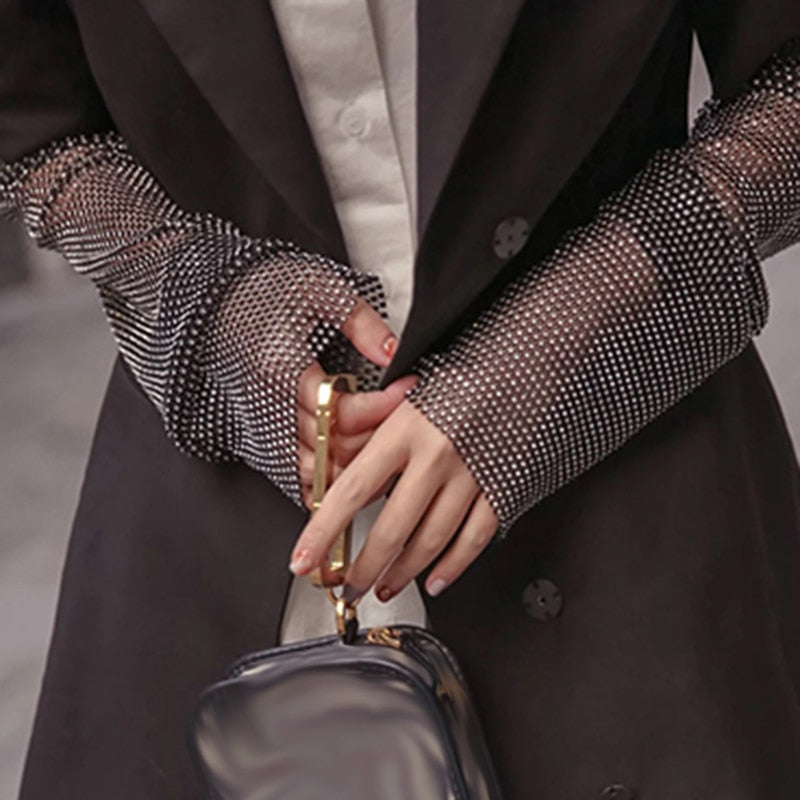 TWOTWINSTYLE Casual Patchwork Diamond Blazer For Women Notched Long Sleeve High Street Blazers Female Fashionable New Clothing