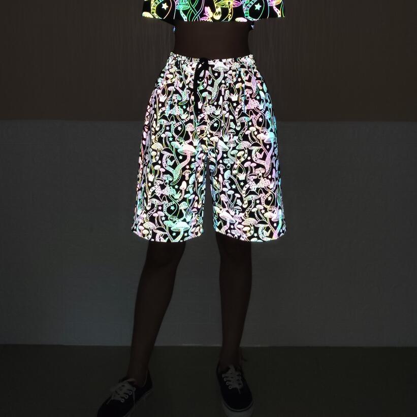 Men Harajuku Night Colorful reflective Mushroom printed Casual Pants Streetwear Man  Hip Hop Elastic waist  joggers sweatpants