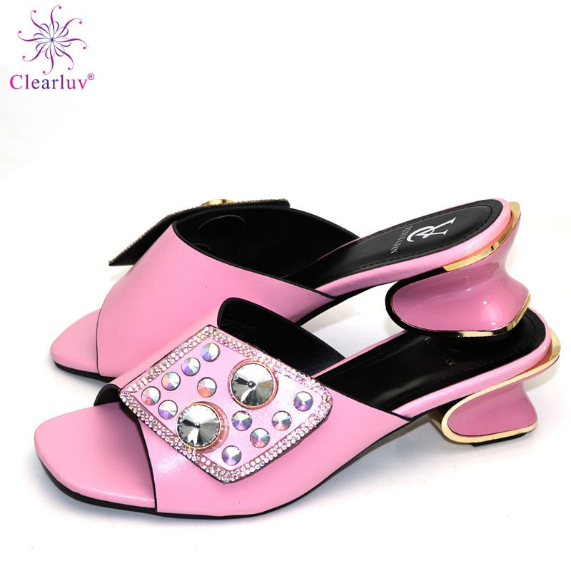 New Arrival Italian Women Wedding Pumps Decorated with Rhinestone Slip on Shoes for Women Nigerian Shoes Luxury Sandals Women