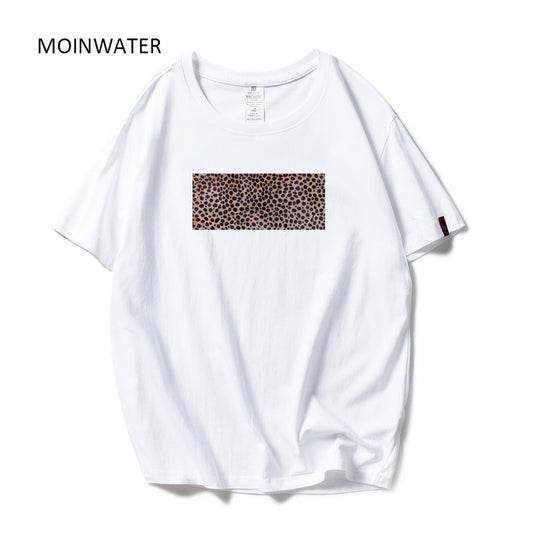 MOINWATER New Women Fashion Leopard Print T shirts White Black Cotton Streetwear T-shirts Lady Casual Tees&amp;Tops MT1964