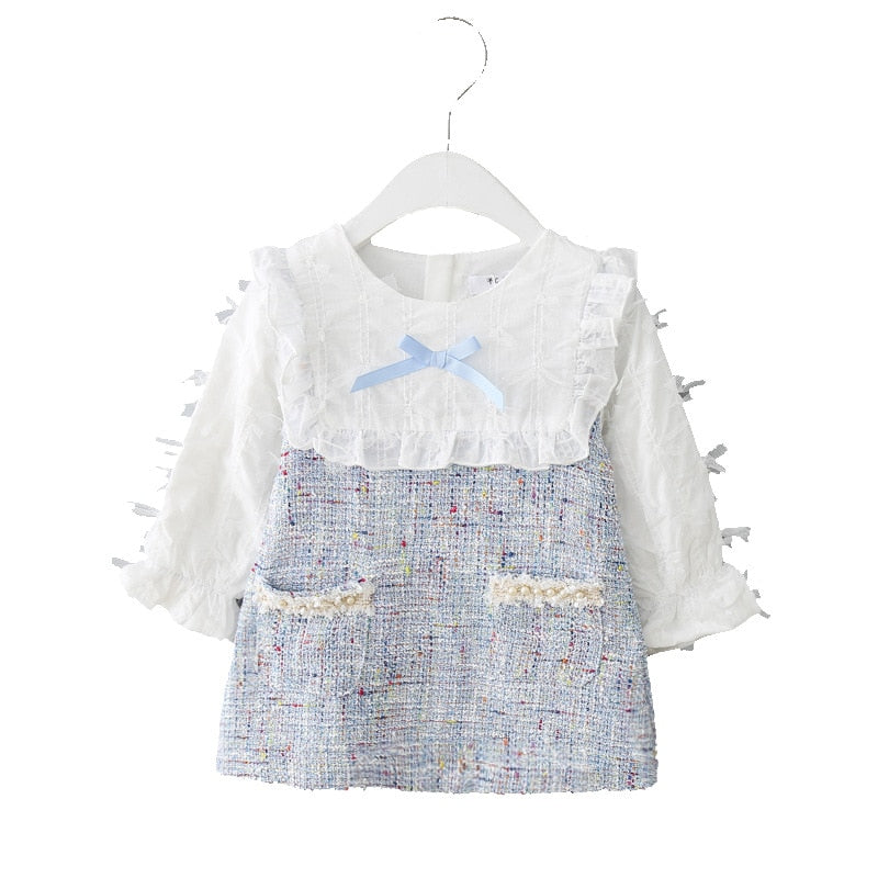 Girls Dress New Autumn England Style Girls Clothing Long Sleeve Plaid Children Clothes Kids Dress with Pearls 0-2Y