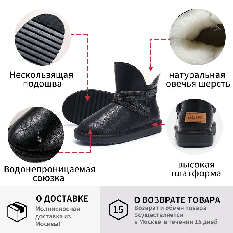 GOGC women boots 2020 snow boots warm women winter boots women ankle boots for women Genuine Leather boots  women winter shoes