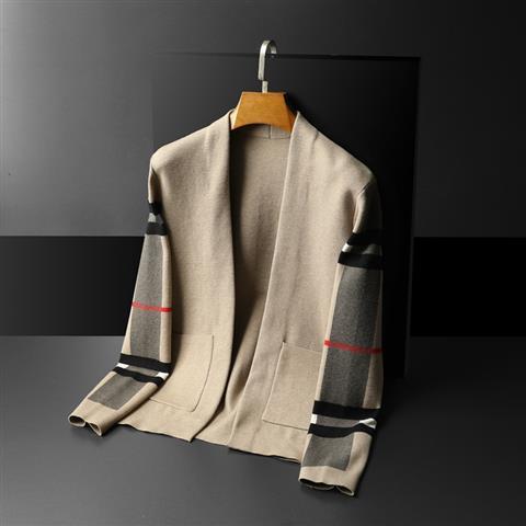 European and American luxury spring and autumn men&#39;s classic Plaid knitted cardigan sweater casual large Long Sleeve Jacket