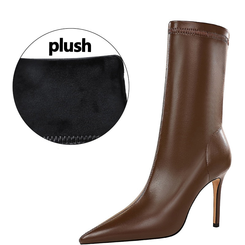 Leather Boots Women&#39;s Boots Non-slip Women Winter Boots Fur Warm Ankle Boots For Women Down Waterproof Booties Botas Mujer 40