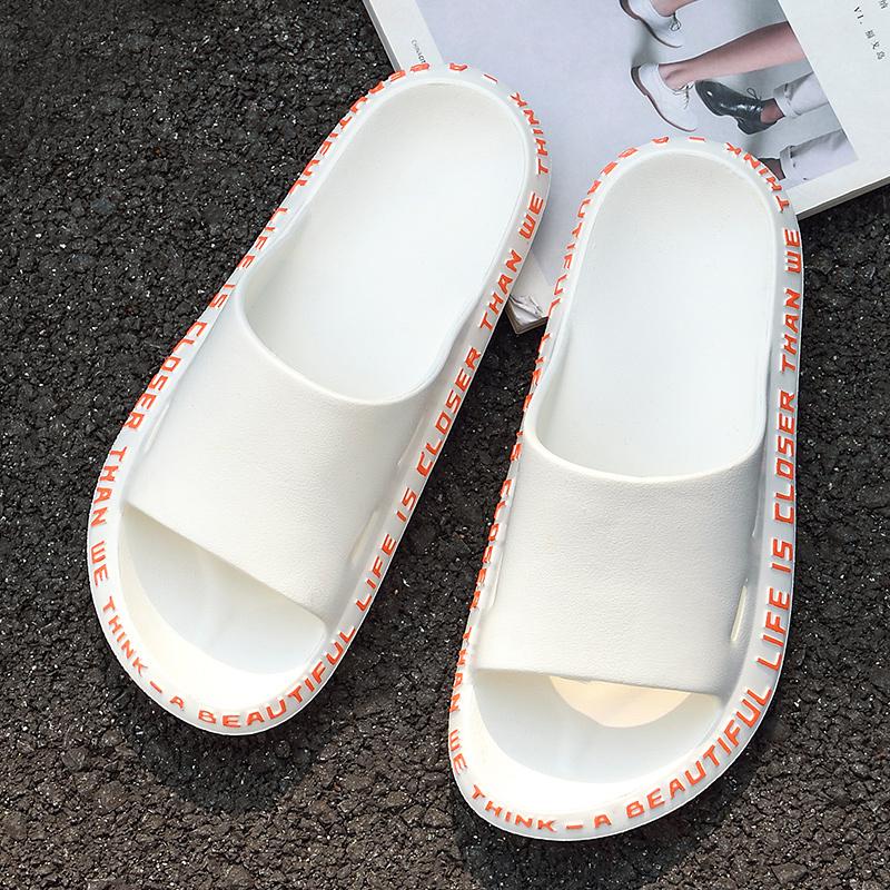 Summer Women Men Slippers Beach Slide Sandals Cute Words Alphabet Non-Slip Soft Sole Couple Ladies Home Outdoor Bathroom Shoes