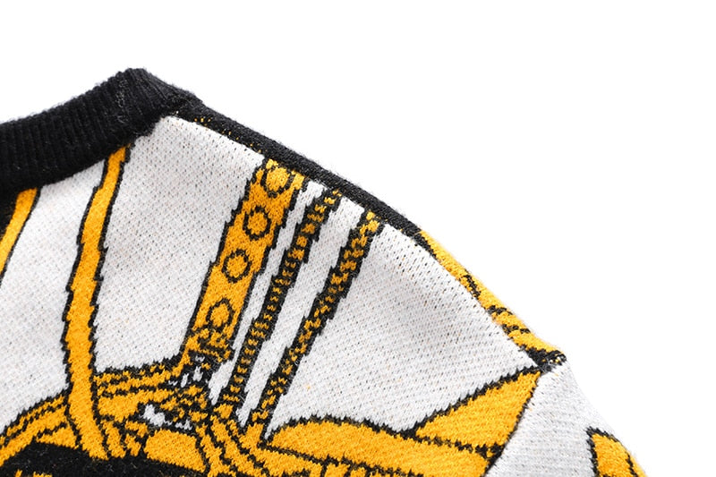 New Arrivals Men's Fashion Gold Floral Knitwear Winter Men's Clothing Crew Neck Long Sleeve Sweater for Men