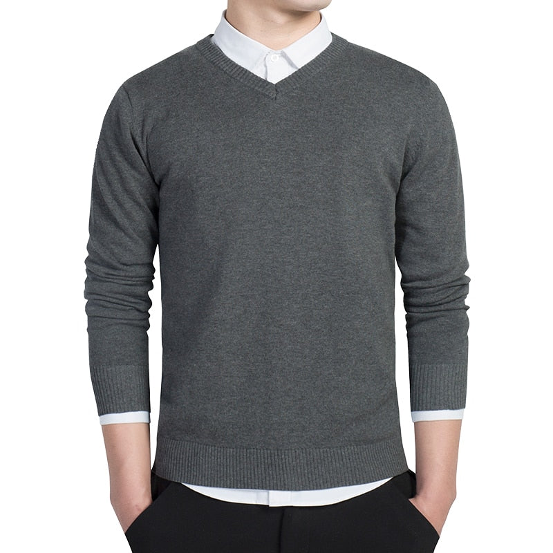 Sweater Men Casual V-Neck Pullover Men Slim Long Sleeve Mens Sweaters Knitted Pull Homme Men 2020 Autumn Sweater Black Clothing