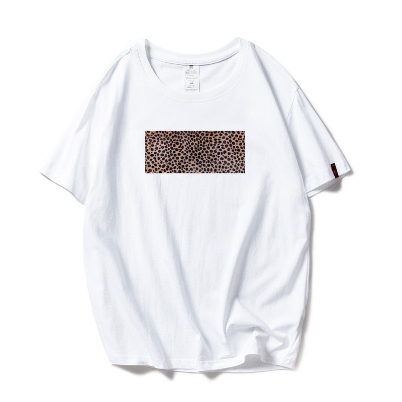 MOINWATER New Women Fashion Leopard Print T shirts White Black Cotton Streetwear T-shirts Lady Casual Tees&amp;Tops MT1964