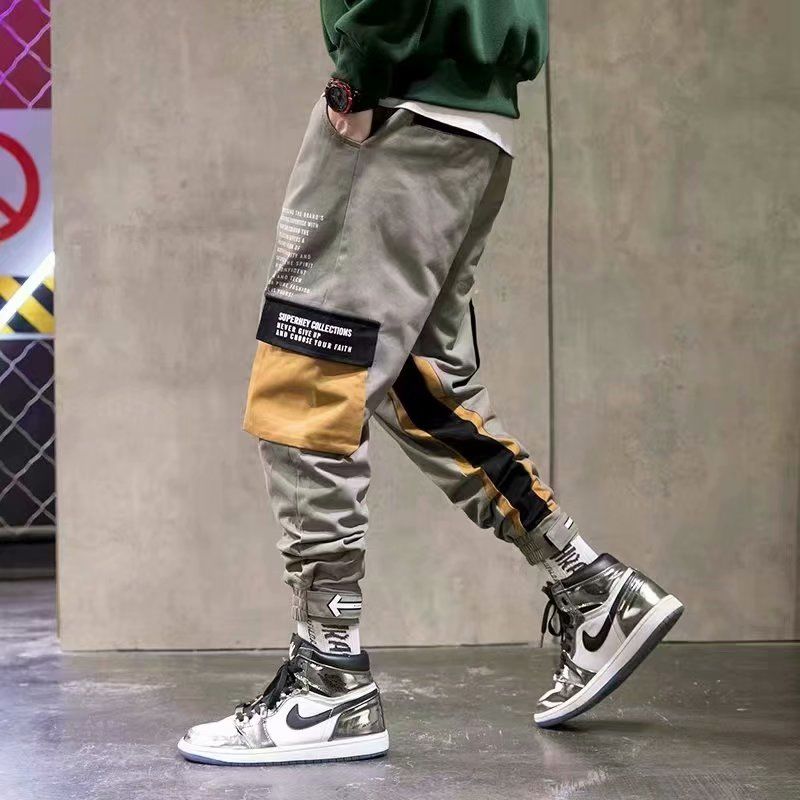 Cargo Pants Men Black Hip hop Pants Joggers Harem Pants Elastic waist Loose Baggy Korean Style Ankle length Trousers