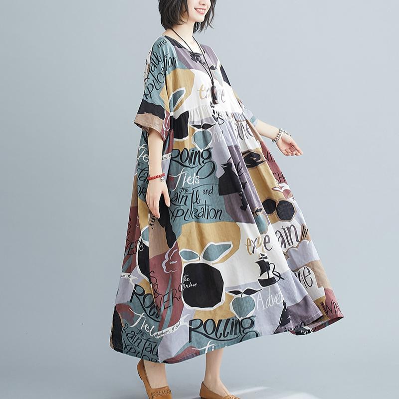 Oversized Print Summer Beach Long Dress 2022 Boho Ladies Dresses for Women New Fashion Femme Oversize Korean Cotton Casual Dress