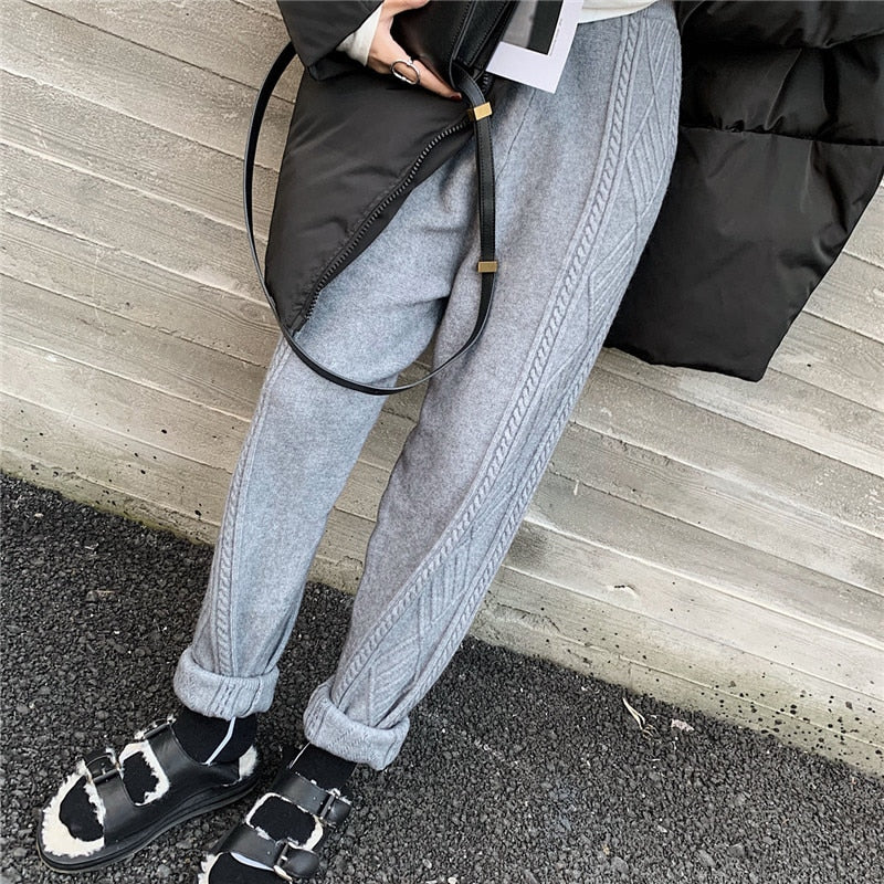 Mozuleva Winter Thicken Women Harem Pants Casual Drawstring Twisted Knitted Pants Femme Chic Warm Female Sweater Trousers 2021