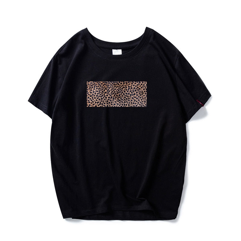 MOINWATER New Women Fashion Leopard Print T shirts White Black Cotton Streetwear T-shirts Lady Casual Tees&amp;Tops MT1964