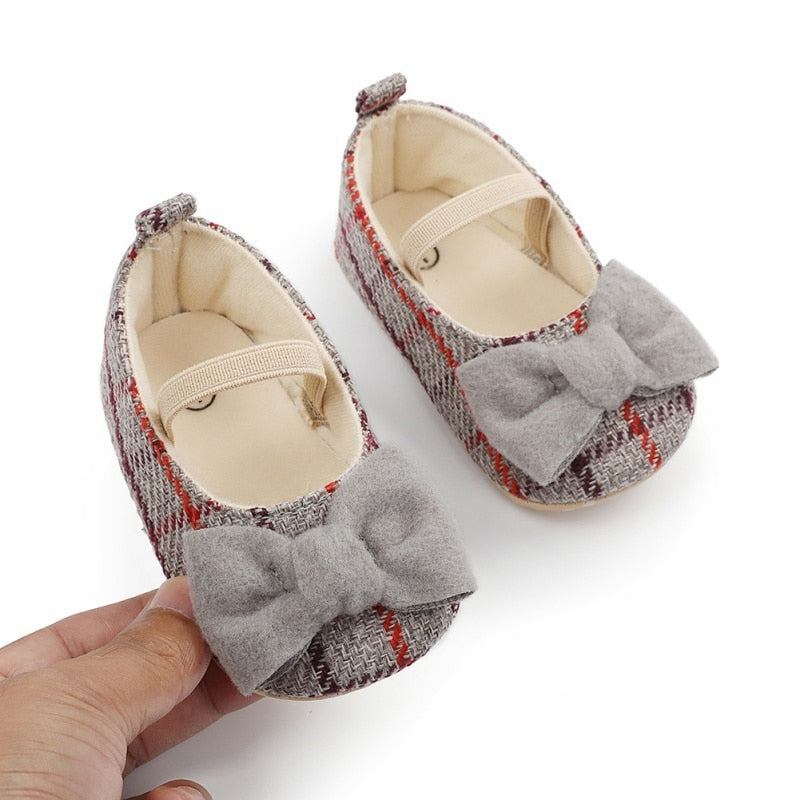 Spring Princess Baby Girls Shoes Newborn Toddler Butterfly-knot Causal Shoes Plaid Footwear Soft Sole Prewalker 0-18M