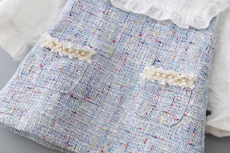 Girls Dress New Autumn England Style Girls Clothing Long Sleeve Plaid Children Clothes Kids Dress with Pearls 0-2Y