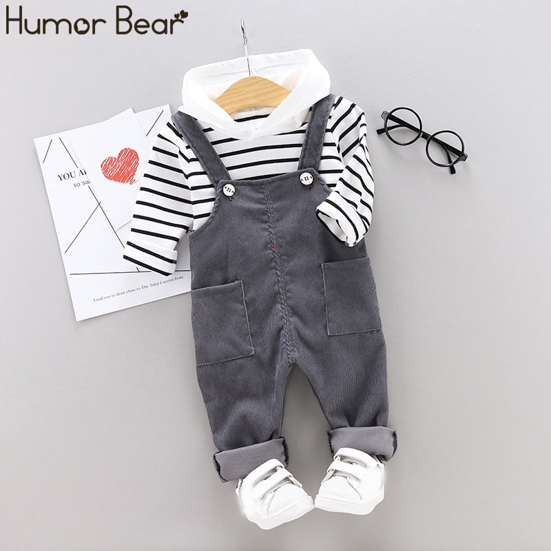 Humor Bear Autumn Baby Boys Girls Clothes Infant Cotton Striped T-Shirt Pants 2pcs/sets Kids Garment Children Casual Sport Suit
