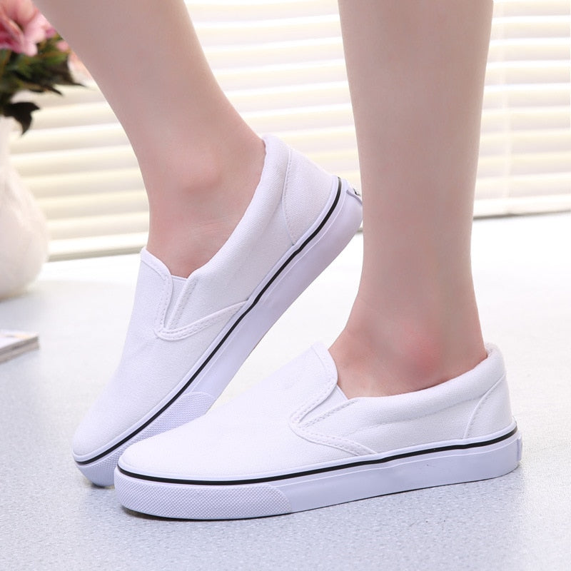 White Couple Canvas Shoes Lazy Shoes Student Cloth Shoes Womens Flats White Sneakers Women