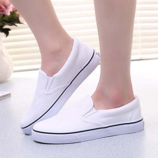 White Couple Canvas Shoes Lazy Shoes Student Cloth Shoes Womens Flats White Sneakers Women