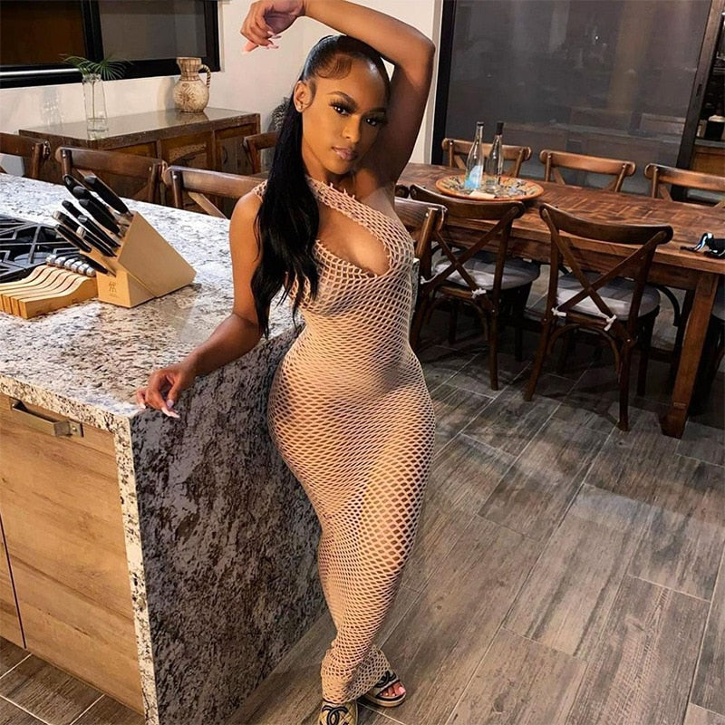 long dresses woman summer 2021 Sexy See Through Women New Fashion Sleeveless Backless Strap Female Clubwear Apparel