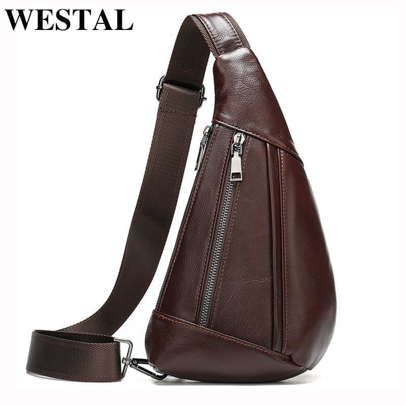 WESTAL Sling Bag Men&#39;s Genuine Leather Shoulder Bags for Men Casual Travel Messenger Bag Men Crossbody Bags Leather Chest Pack