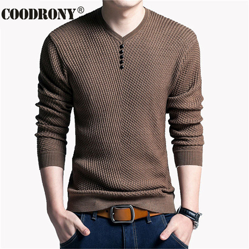 COODRONY Brand Sweater Men Casual Button V-Neck Pullover Shirt Spring Autumn Slim Fit Long Sleeve Knitted Soft Cotton Pull Homme