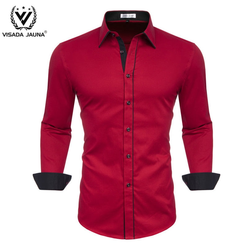 VISADA JUANA 2019 Men&#39;s Shirts Slim Fit Men&#39;s Casual Shirts Long Sleeve Solid Dress Shirts Men Clothes Y60