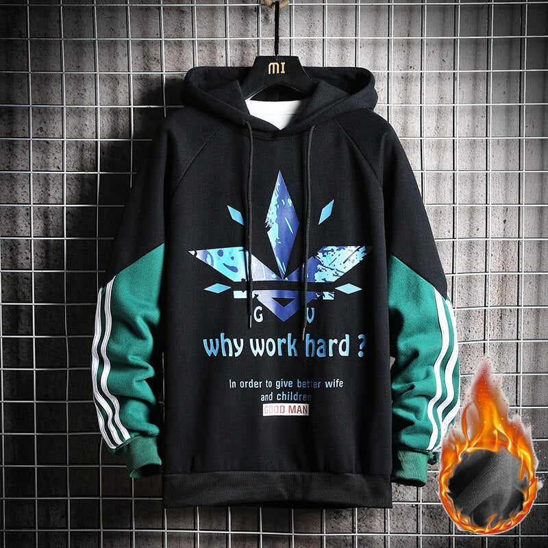 Single Road Men's Hoodies Men 2020 Winter Side Striped Oversized Sweatshirt Male Hip Hop Japanese Streetwear White Hoodie Men