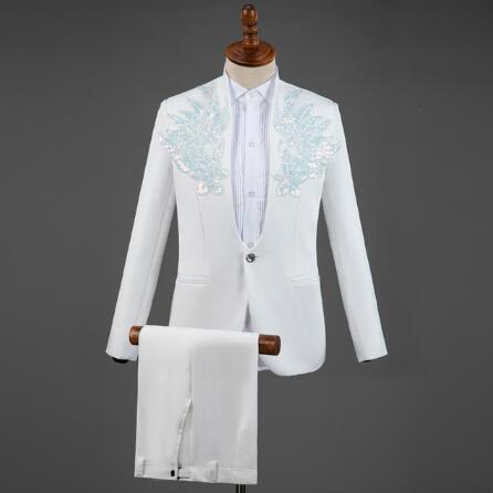 Diamond Royal Blue Men Suit Set Gold Embroidered Wedding Mens Slim Fit Tuxedo Mens Suits with Pants Prom Show Stage Costume Male