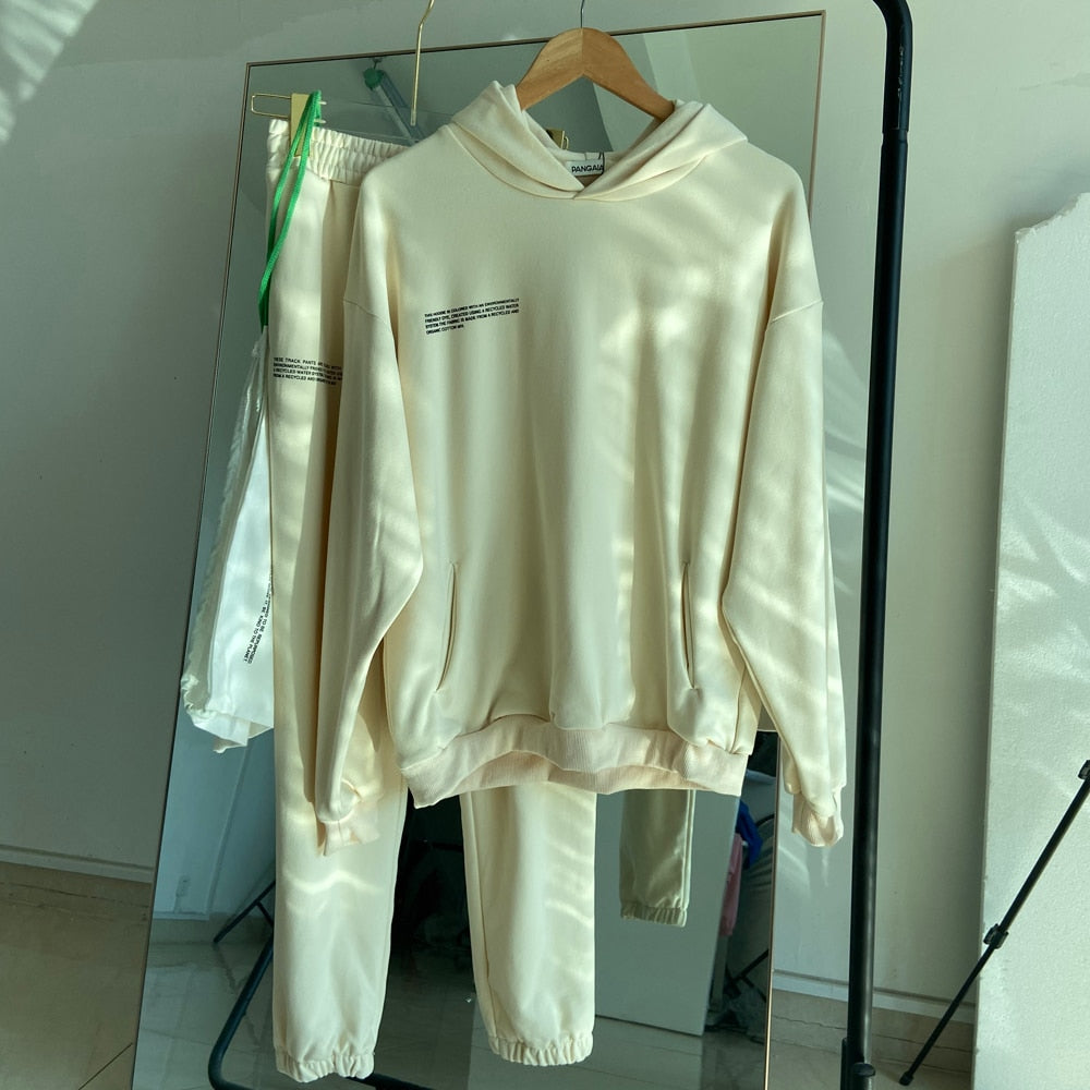 Solid Cotton Hooded Sweatshirts Hoodies Track Pants Joggers Women Tracksuits Two Piece Sets Sweatpants Sweatsuits Spring Female