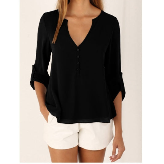 2022 Women Shirts Summer Autumn Casual V-neck Chiffon Blouse Women Tops And Blouses Long Sleeve Black White Ladies Blouse Shirt