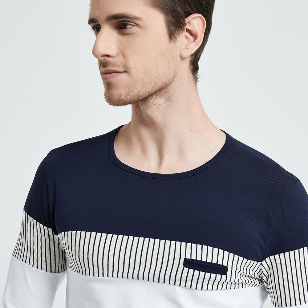 COODRONY T-Shirt Men 2020 Spring Autumn New Long Sleeve O-Neck T Shirt Brand Clothes Fashion Patchwork Pure Cotton Tee Tops 7622