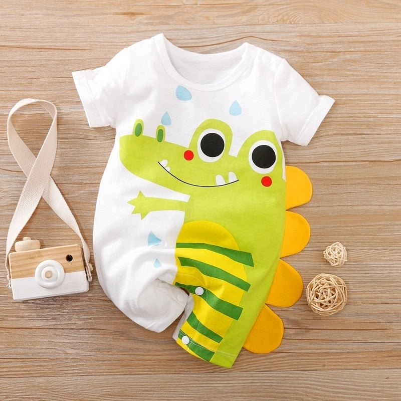 PatPat New Summer and Spring Baby Adorable Dinosaur Print Bodysuits Baby and Toddler Girl One Pieces Baby Clothes