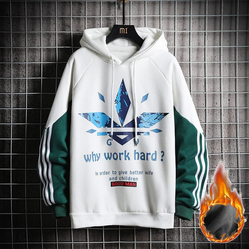 Single Road Men's Hoodies Men 2020 Winter Side Striped Oversized Sweatshirt Male Hip Hop Japanese Streetwear White Hoodie Men