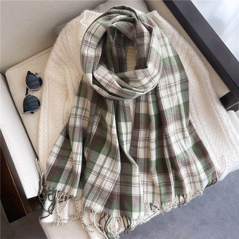 Luxury Plaid Scarf Winter Warm Cashmere Women Long Pashmina Foulard Female Scarves Lady Tassel Shawl Wraps 2022 Design New