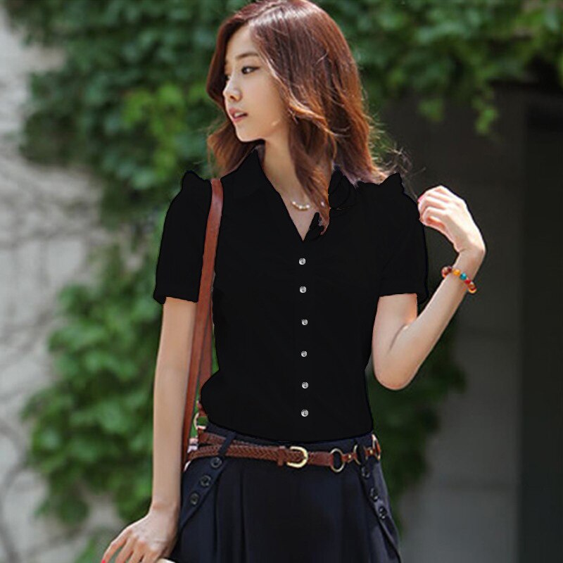 Suumer Women Shirts Elegant Women V-Neck Shirt Korean Fashion Cotton Blouses Shirts Office Lady White Work Shirt Women