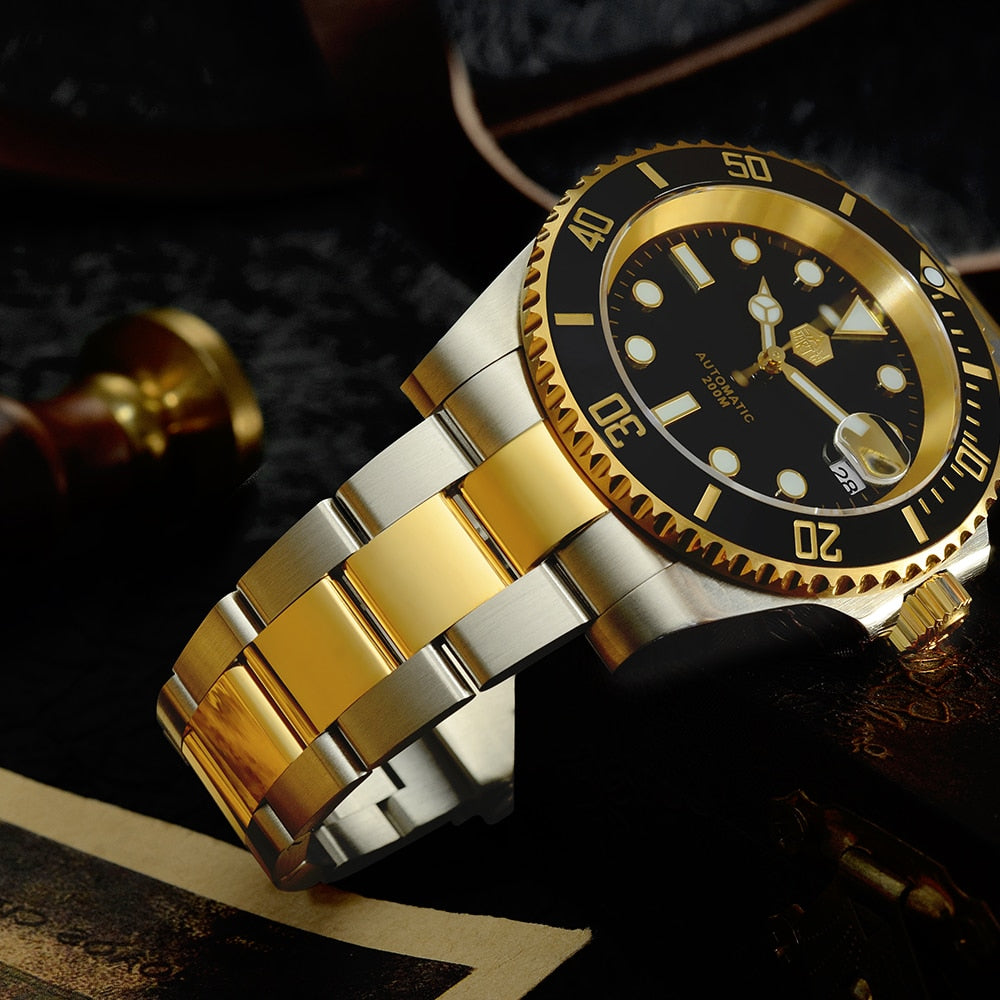 San Martin 40.5mm Diver Watch Two-tone Water Ghost NH35 Luxury Sapphire Men Mechanical Watches 20Bar Waterproof BGW-9 Luminous