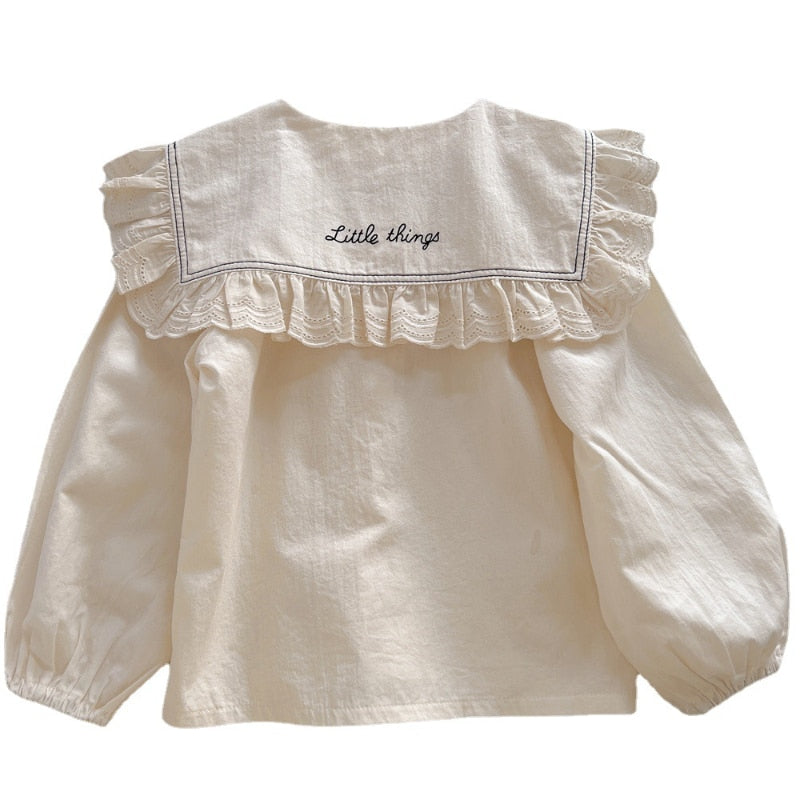 HoneyCherry Children's Clothing Autumn New Girl Korean Style Embroidered Shirt Toddler Girl Long Shirt