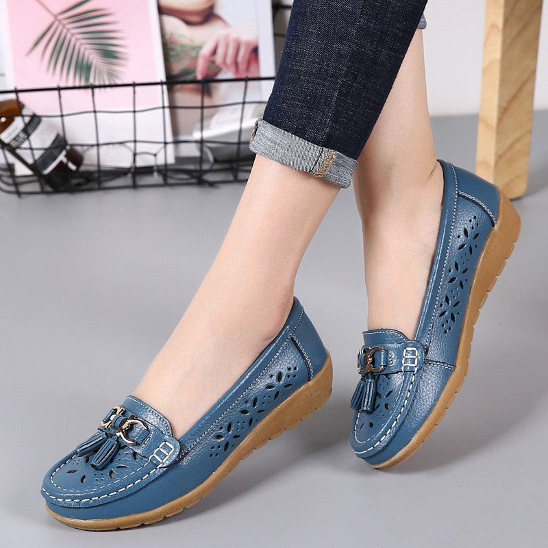 Sneakers Women Flats Summer Women Genuine Leather Shoes with Low Heels Slip on Casual Flat Shoes Women Dance Soft Nurse Shoes