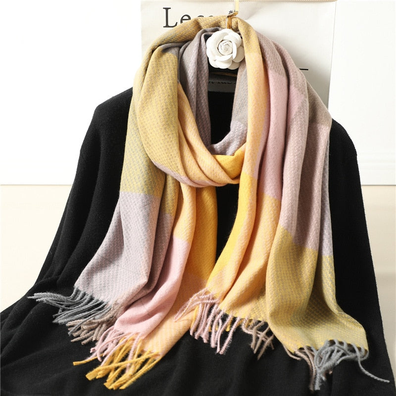 Luxury Plaid Scarf Winter Warm Cashmere Women Long Pashmina Foulard Female Scarves Lady Tassel Shawl Wraps 2022 Design New