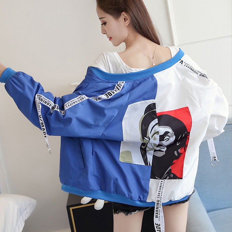 Jackets Women Clown Print New Women&#39;s Basic Jacket Fashion Thin Girl Chic Windbreaker Outwear Bomber Female Baseball Women Coat