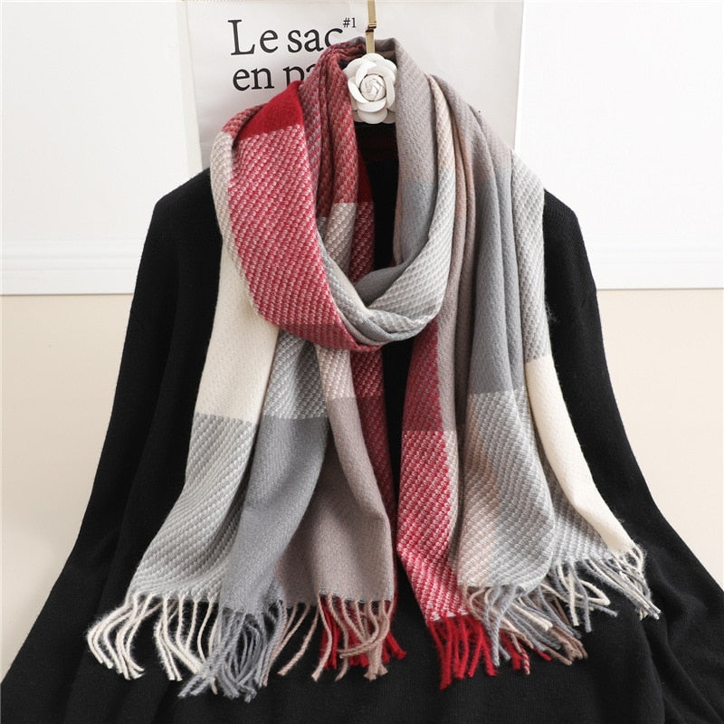 Luxury Plaid Scarf Winter Warm Cashmere Women Long Pashmina Foulard Female Scarves Lady Tassel Shawl Wraps 2022 Design New