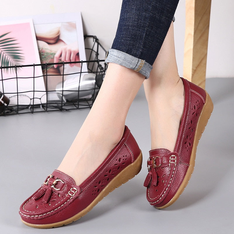 Sneakers Women Flats Summer Women Genuine Leather Shoes with Low Heels Slip on Casual Flat Shoes Women Dance Soft Nurse Shoes