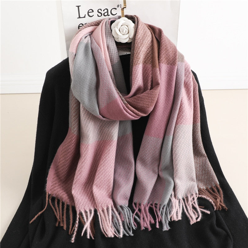 Luxury Plaid Scarf Winter Warm Cashmere Women Long Pashmina Foulard Female Scarves Lady Tassel Shawl Wraps 2022 Design New