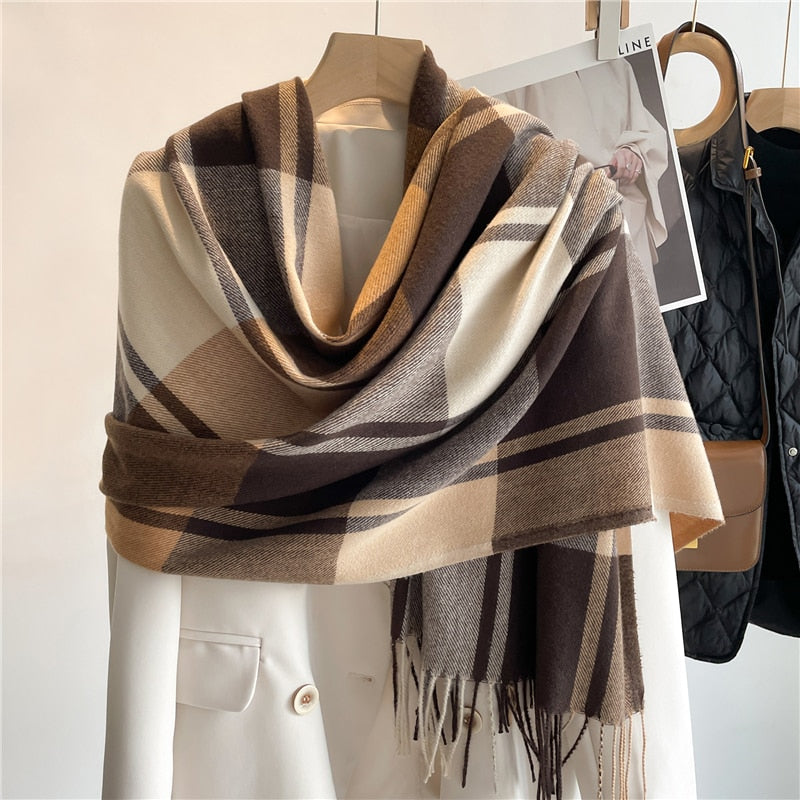 Luxury Plaid Scarf Winter Warm Cashmere Women Long Pashmina Foulard Female Scarves Lady Tassel Shawl Wraps 2022 Design New